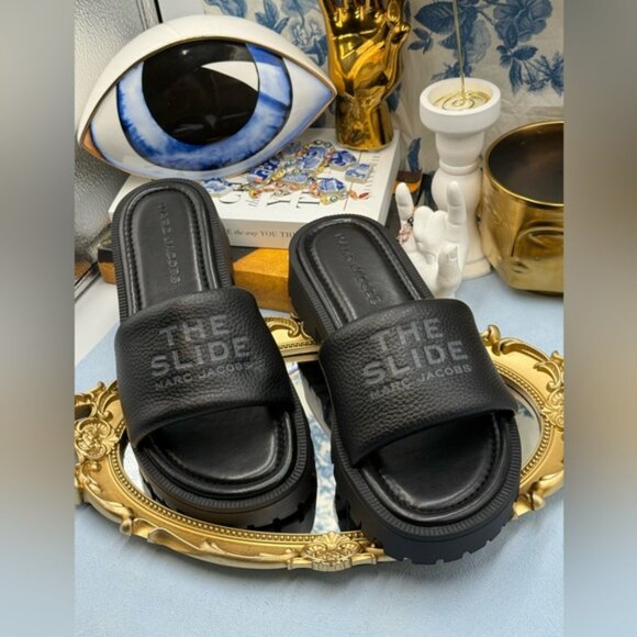 🆕 MARC JACOBS 🧿 NWOB The Lug Sole Slide, Black Leather - Sz 39 US 9 - Picture 4 of 13
